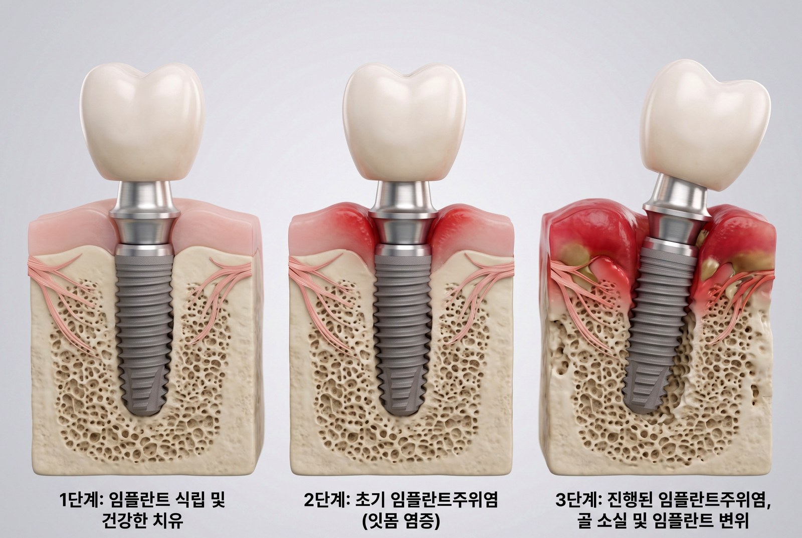 임플란트 주위 치주 검사와 X-ray 확인 장면